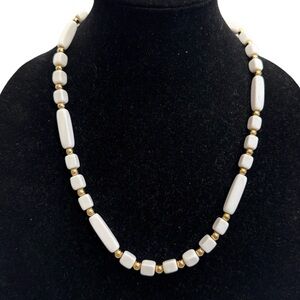 Vintage Trifari White & Gold Necklace 24 1/2 inches Acrylic Beaded Jewelry